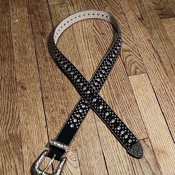 Guess Accessories - Guess Studded Black Belt with Silver Bling Buckle Westrtn Cowgirl  Vintage